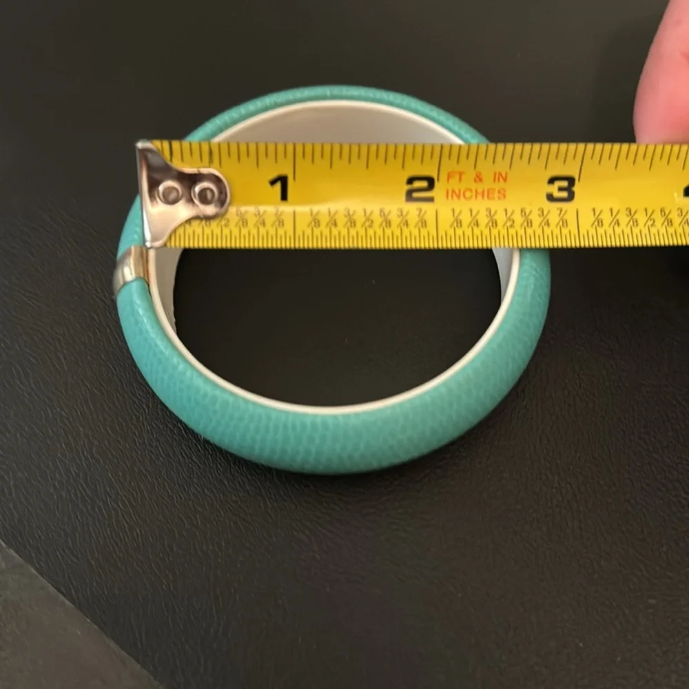 Vintage Plastic Bangle Bracelet, Faux Leather Exterior, Teal, Retro, Boho